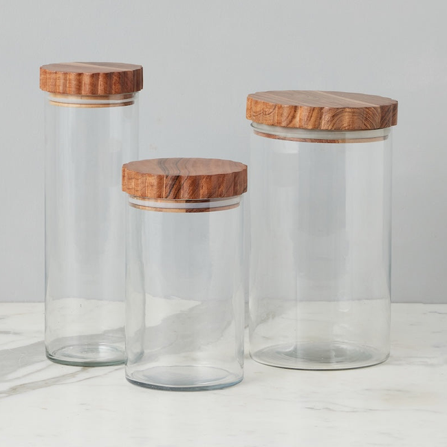 Glass Canister, Scalloped Wood Top, Set of 3-gallery-48035479027905