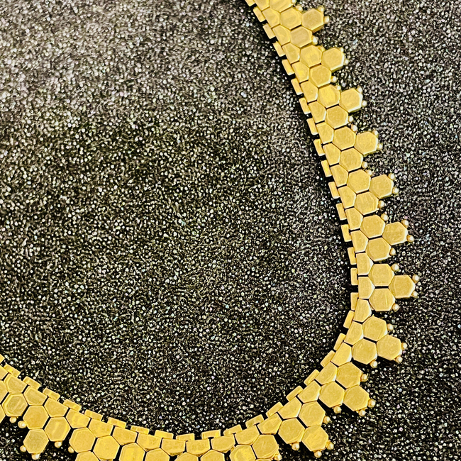 Vintage yellow 18K honeycomb link collar necklace, 16.5 inch-gallery-55290981056827