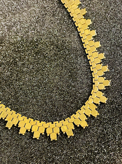 Vintage yellow 18K honeycomb link collar necklace, 16.5 inch