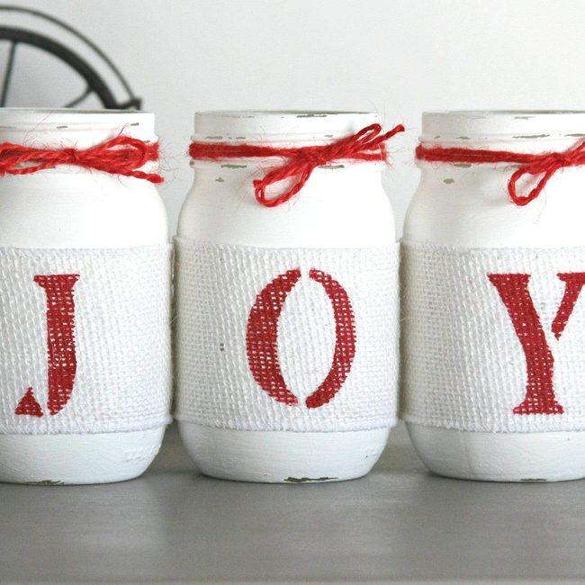 Rustic Christmas Table Decor JOY | Christmas White & Red Holiday Home Decor-gallery-25967124423
