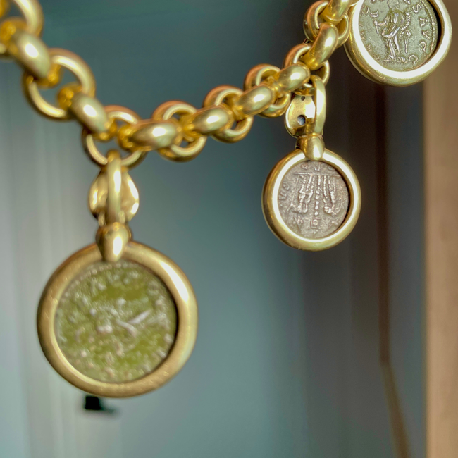 Vintage yellow 18K convertible gemstone and coin necklace, 16.25 inch-gallery-50018000109883