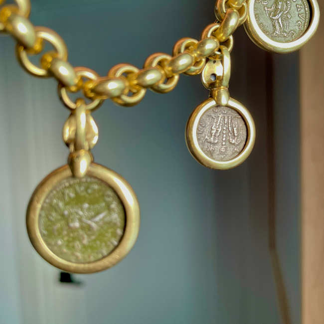 Vintage yellow 18K convertible gemstone and coin necklace, 16.25 inch-gallery-50018000109883