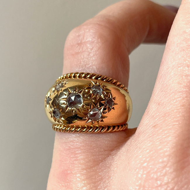 Antique French rosy yellow 18K approx .4 ctw star set rose cut diamond ring, size 4.25-gallery-52133712199995