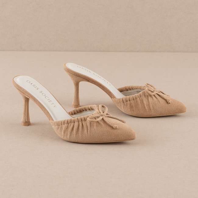 The Maven | Sand Pointed Kitten Heel with Bow-gallery-36397650510001