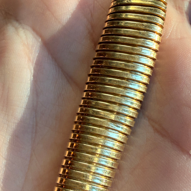 Vintage yellow 18K tubogas bracelet, 7.25 inch fit can stretch-gallery-57141859123515