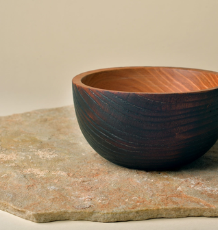 Honey Locust Serving Bowl with Yakisugi Treated Exterior