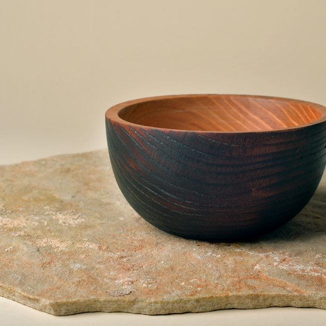 Honey Locust Serving Bowl with Yakisugi Treated Exterior-gallery-38312417820850