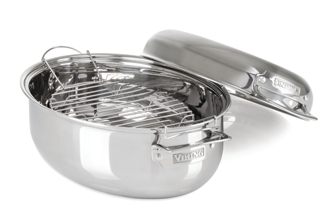 Viking Culinary 3-Ply Stainless Steel Oval Roasting Pan, 8.5 Quart