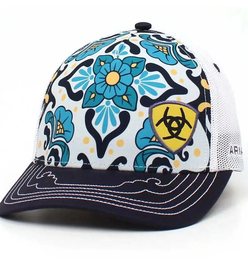 ARIAT Blue Floral Design (Navy/White) - Trucker Cap