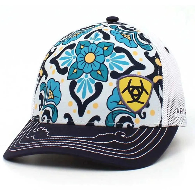 ARIAT Blue Floral Design (Navy/White) - Trucker Cap-gallery-46542387118386