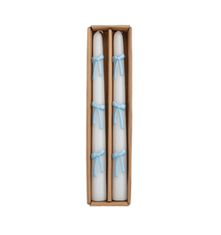 Blue Bow Taper Candle Set