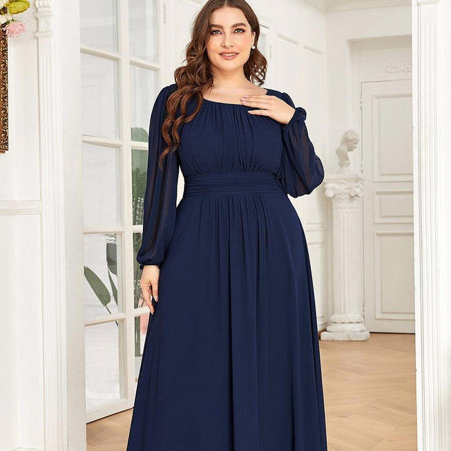 pretty CELESTE|Plus Size See-Through Puff Sleeve Chiffon Mother Dress-gallery-30780754296906