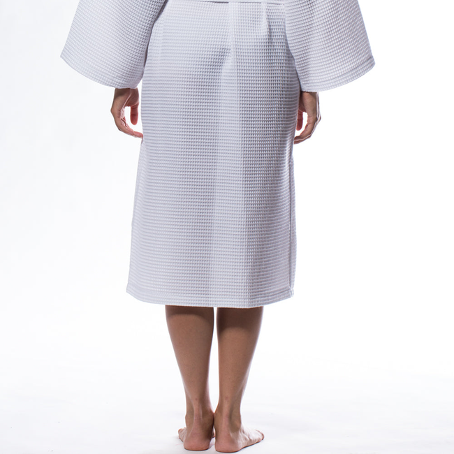 Waffle Kimono White Long Robe Square Pattern-gallery-46194299011331
