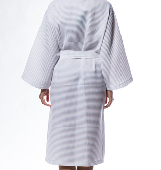 Waffle Kimono White Long Robe Square Pattern