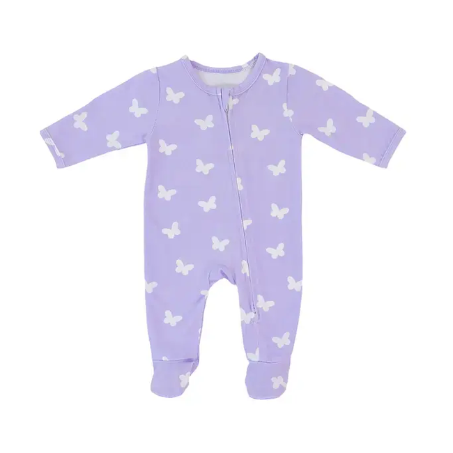 Lilac Flutter Zipped Onesie (0–12 Months) – 100% Cotton Muslin Baby Sleepwear-gallery-46604604473577