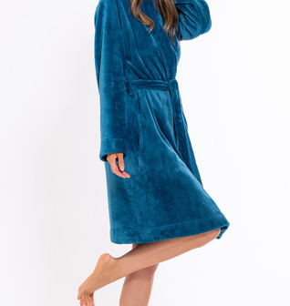Super Soft Harbor Blue Lightweight Plush Shawl Short Women's Robe