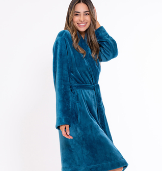 Super Soft Harbor Blue Lightweight Plush Shawl Short Women's Robe