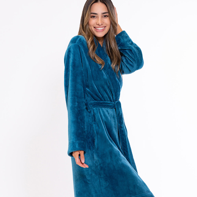 Super Soft Harbor Blue Lightweight Plush Shawl Short Women's Robe-gallery-46194623873283