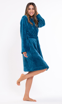 Super Soft Harbor Blue Lightweight Plush Shawl Short Women's Robe