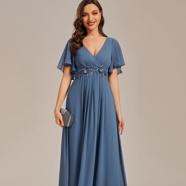 ever IVYROSE|Ruffles Sleeve A-Line Chiffon Waist Applique Maxi Formal Evening Dress-gallery-31451757248586