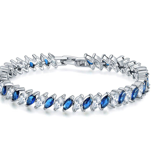 Cubic Zirconia Tennis Bracelet with Marquise Cut Sapphire and Clear AAA+ Cubic Zirconia