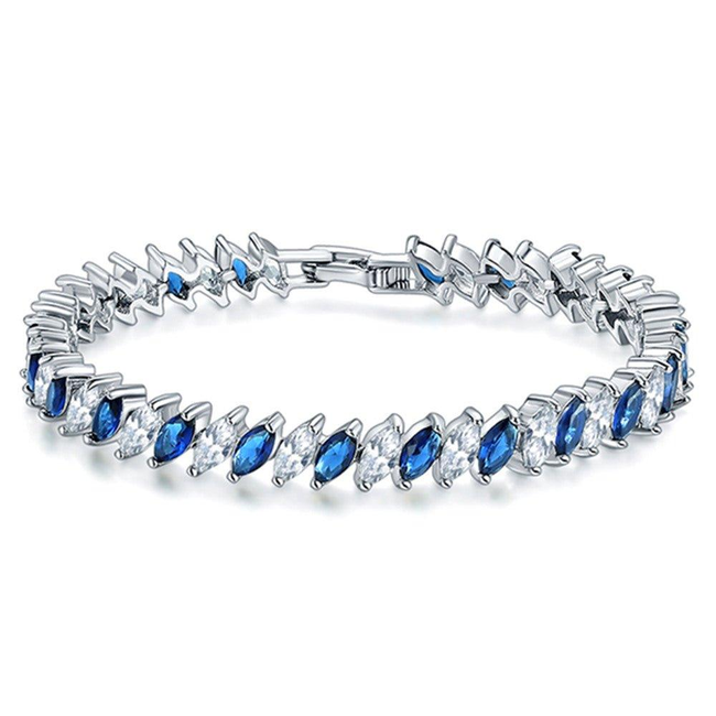 Cubic Zirconia Tennis Bracelet with Marquise Cut Sapphire and Clear AAA+ Cubic Zirconia-gallery-30351465054266