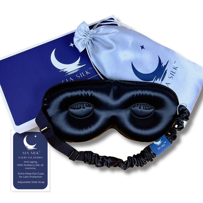 Sia Silk® Sleep Mask with extra deep eye cups for long lashes - Black-gallery-42002756632833