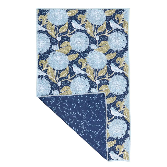 FP OUTLET Chrysanthemum Bird blu Kitchen Tea Towel- Double-Sided Print-gallery-32302255734871