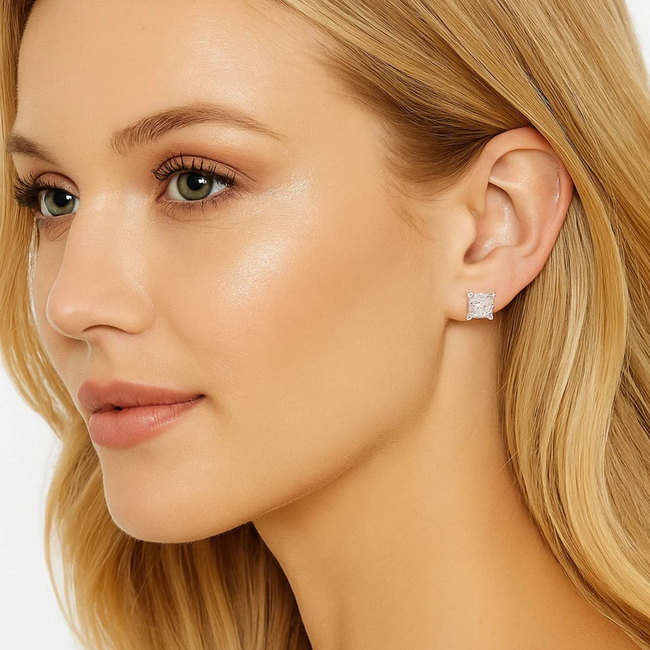 Half Carat Princess Cut Cubic Zirconia Stud Earrings-gallery-31586989473850
