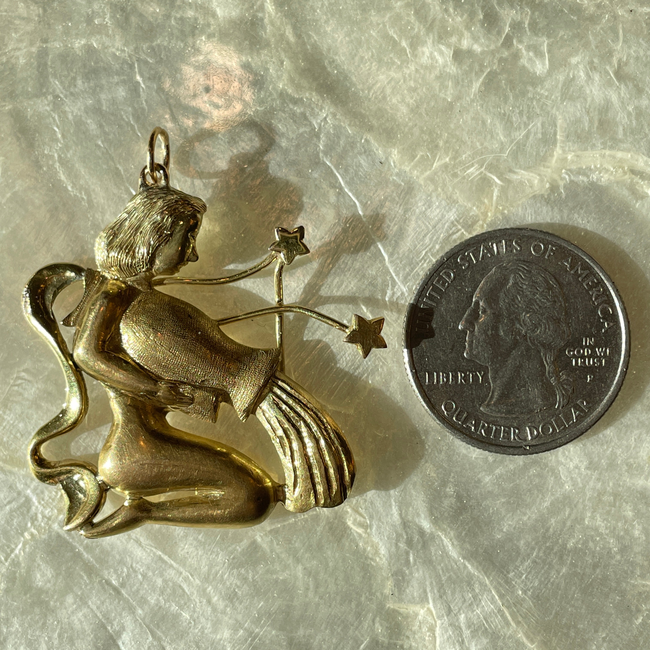 Vintage yellow 18K gold Aquarius statement pendant-gallery-51168069747003