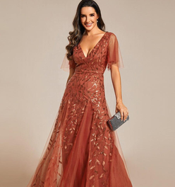 ever ASTRAL|Ruffle Sleeves Leaf Sequin Maxi Bridesmaid Dress