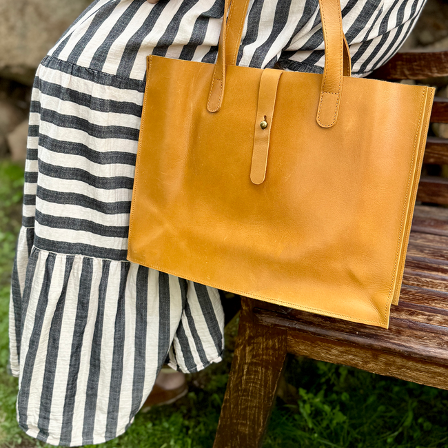 CUSTOM BRANDED | Large Leather Handbag | Brown Leather-gallery-33214366187586
