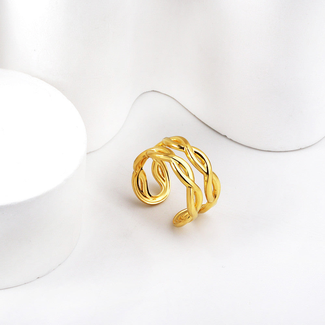 Double Twist Open Gold Ring-gallery-42474120937722