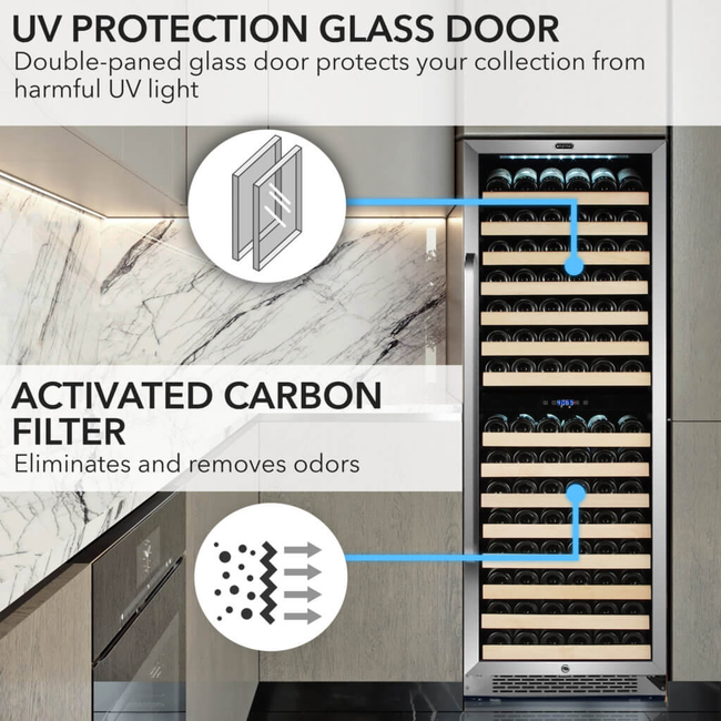 Whynter BWR-1642DZ 24 in. Dual-Zone 164-Bottle Wine Cooler Fridge with Display Rack Built-In Stainle-gallery-48113341169912