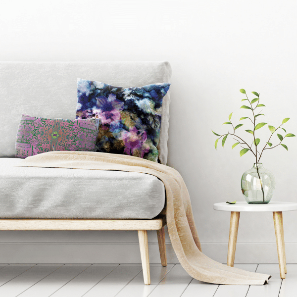 Floral Shimmer Velvet Pillow - Bryony Storm Noir-gallery-30072688574577