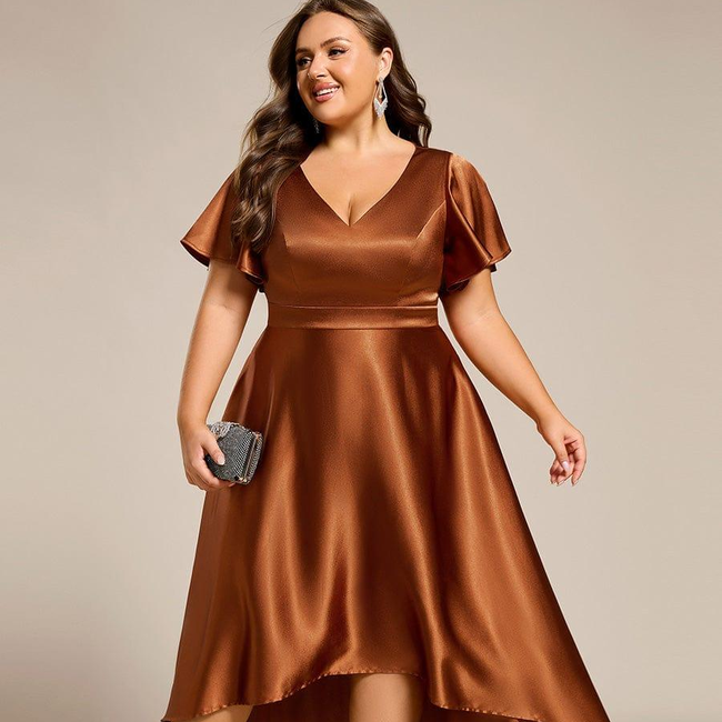 ever SCARLEN|V-neck High-Low Satin Wedding Guest Dress with Pockets-gallery-32771455615050