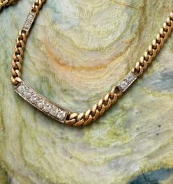 Vintage 14K triple bar 2ctw diamond curb chain, 16 inch
