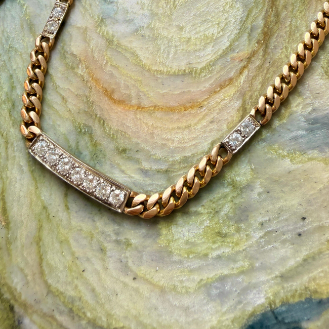 Vintage 14K triple bar 2ctw diamond curb chain, 16 inch-gallery-57436615573819