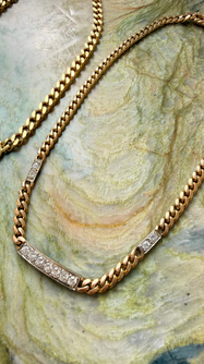 Vintage 14K triple bar 2ctw diamond curb chain, 16 inch