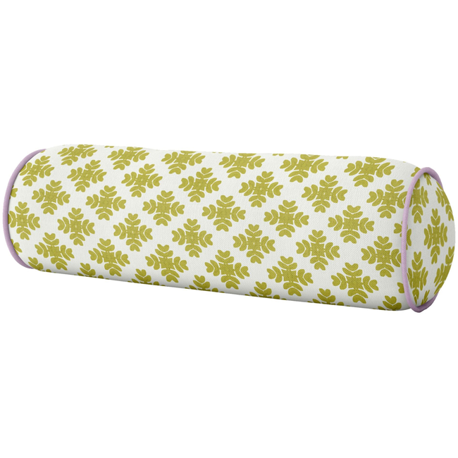 Brushstrokes Citrine with Light Pink Piping Round Bolster Pillow-gallery-42937031491832