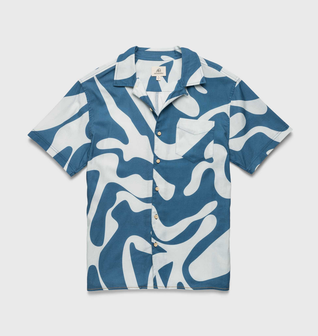 Billy Swirl Camp Collar Shirt - Blue