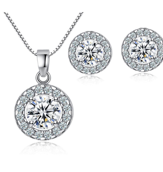 Halo Cubic Zirconia Necklace Set