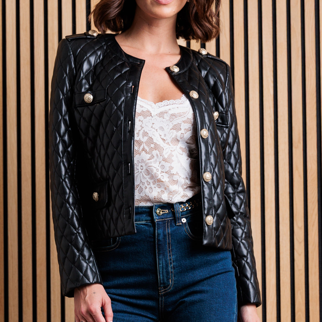 Brevel Quilted Vegan Leather Jacket-gallery-44649416622330