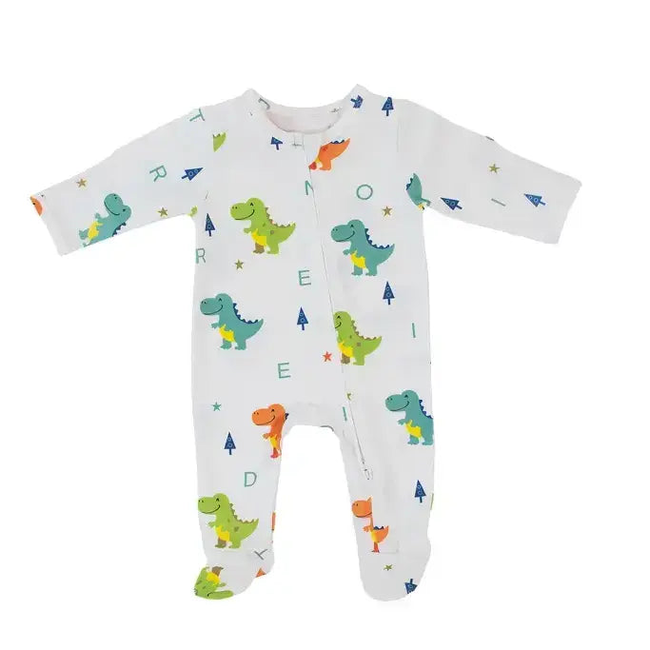 Dino Dreams Zipped Onesie (0–12 Months) – 100% Cotton Muslin Baby Sleepwear-gallery-47166874058985