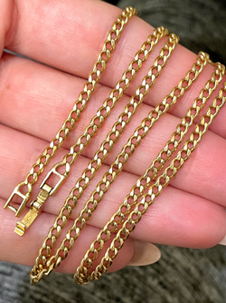Vintage yellow 18K solid curb link chain with foldover clasp, 20.25 inch