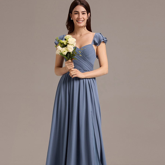 ever CLARKE|Chiffon A-Line Ruffles Cap Sleeve Bridesmaid Dress with Side Slit-gallery-33288277819466