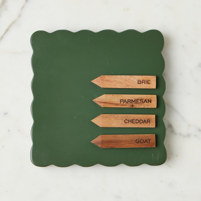 Square Scalloped Cheese Board with Cheese Markers, Small, Spruce Green-gallery-48980786348225
