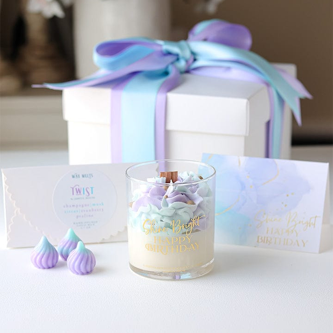 Shine Bright Happy Birthday Gift Bundle Candle +Wax Melts + Wish Card-gallery-35265945501766