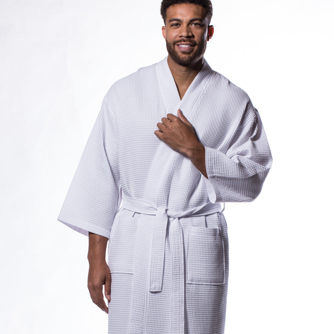 Waffle Kimono White Long Robe Square Pattern-gallery-46194517836035