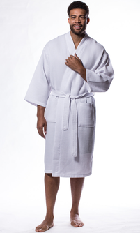 Waffle Kimono White Long Robe Square Pattern
